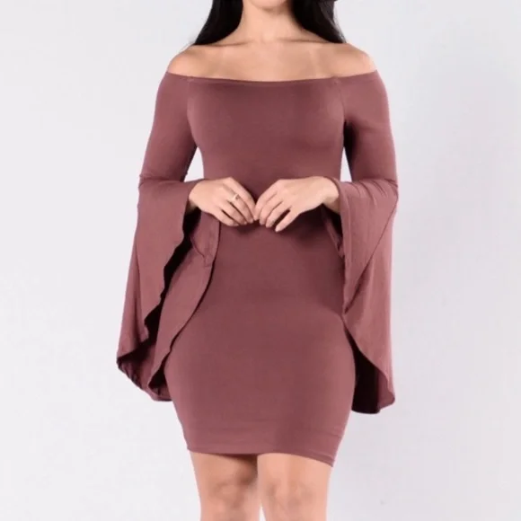 Fashion Nova | Dresses | Fashion Nova Burgundy Bell Sleeve Dress | Poshmark
